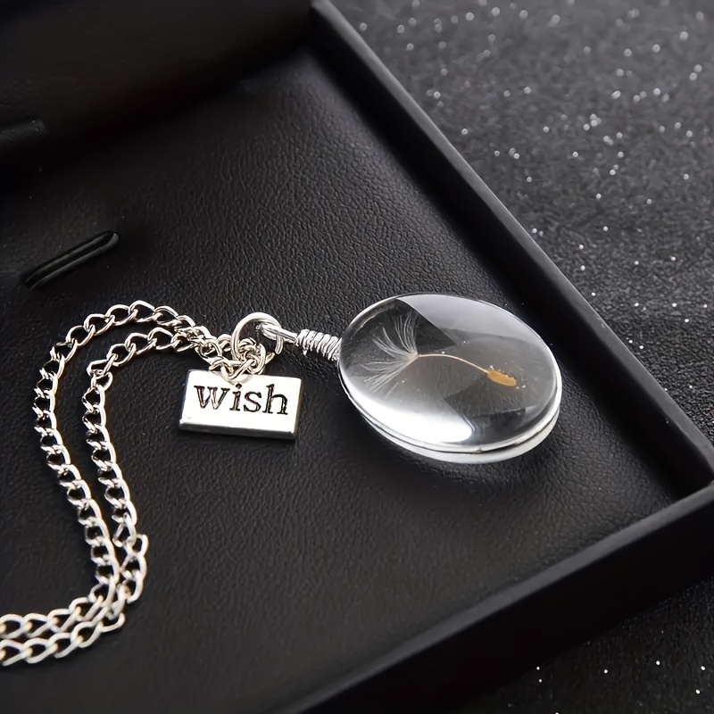 Dandelion Oval Crystal Pendant Necklace for Men