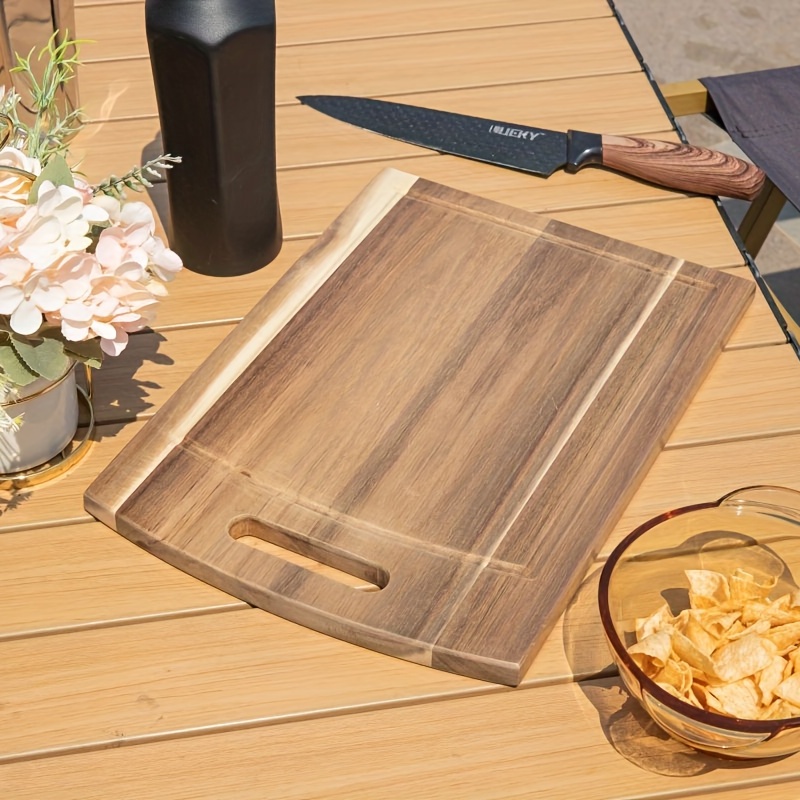 1pc acacia wood rectangular cutting board wooden cutting board household cutting board with slot wooden vegetable board solid wood steak board details 5