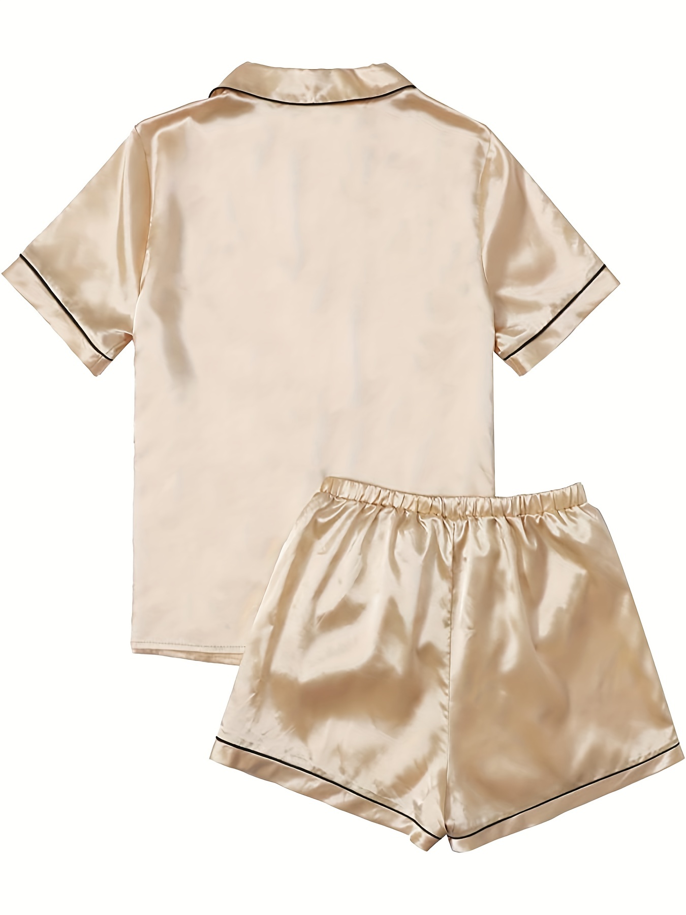 Plus Size Satin Short Sleeve Tops Shorts Pajama Set Women's - Temu