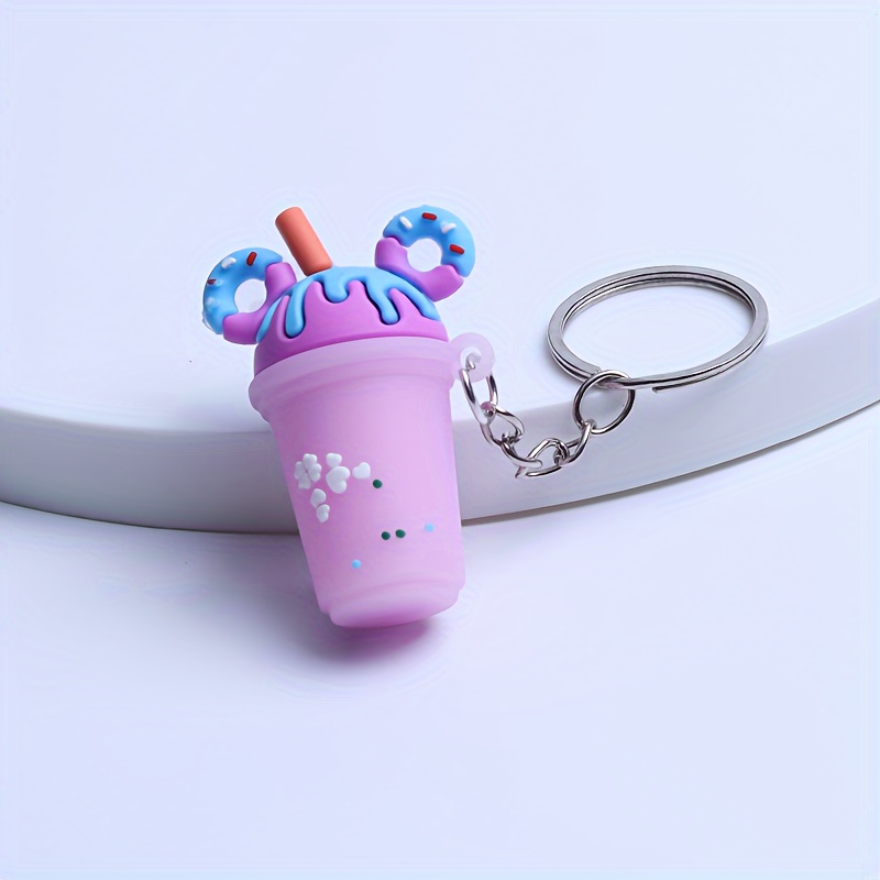 Kawaii Mouse Ear Donut Milkshake Keychains, Cute Bag Charms Food Theme