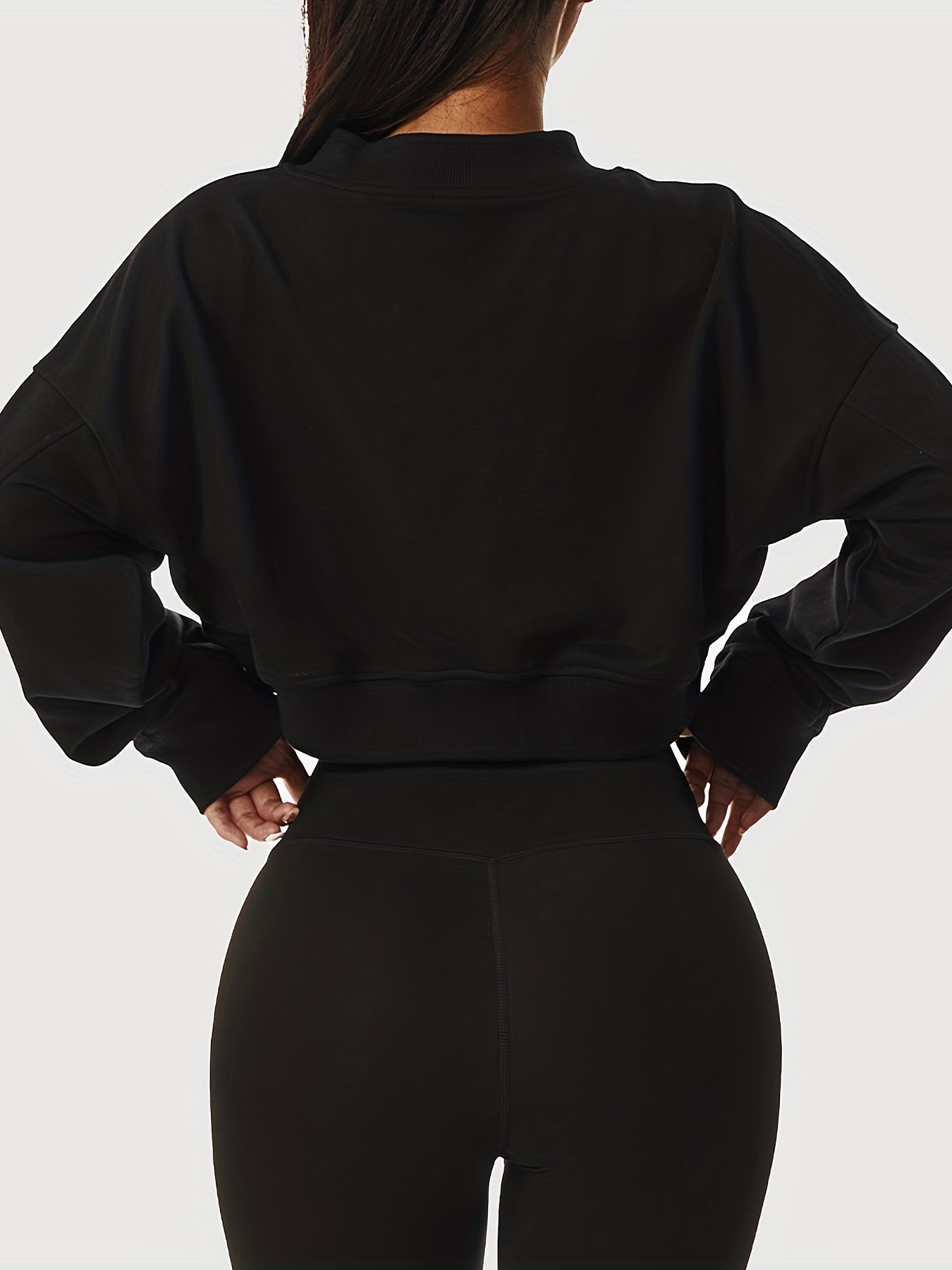 Yyeselk Womens Cropped Sweatshirts Fashion Half Zip V-Neck Long