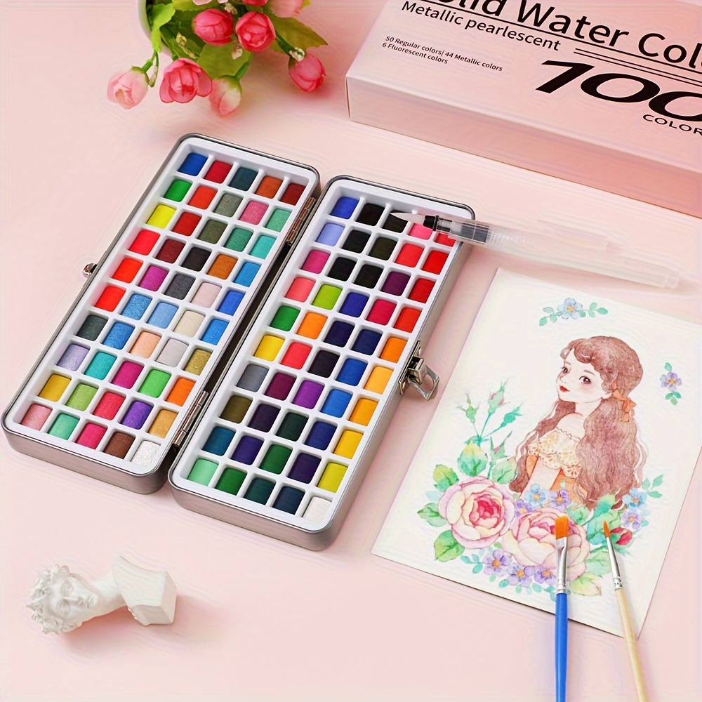 Watercolor Paint Set, 36 Assorted Vivid Colors Solid Cakes Travel Palette  Art Supplies with Water Brush for Kids Student Artist