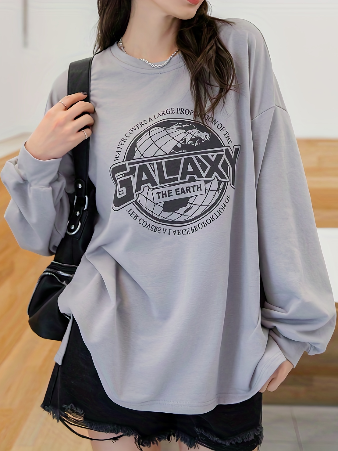 Stylish Graphic Print Sweatshirt Casual Oversized Drop Shoulder