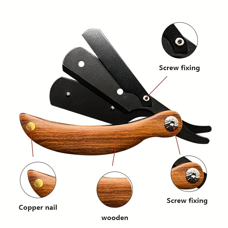 Men's Wooden Straight Edge Razor, Professional Barber Tool