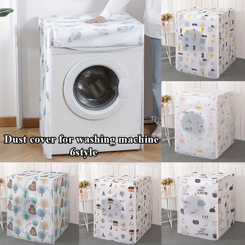 Waroomhosue Washing Machine Cover Universal Front Back Full Cover  Convenient Diverse Patterns Waterproof Dust-proof PEVA Wave Roller Washer  Cover Home