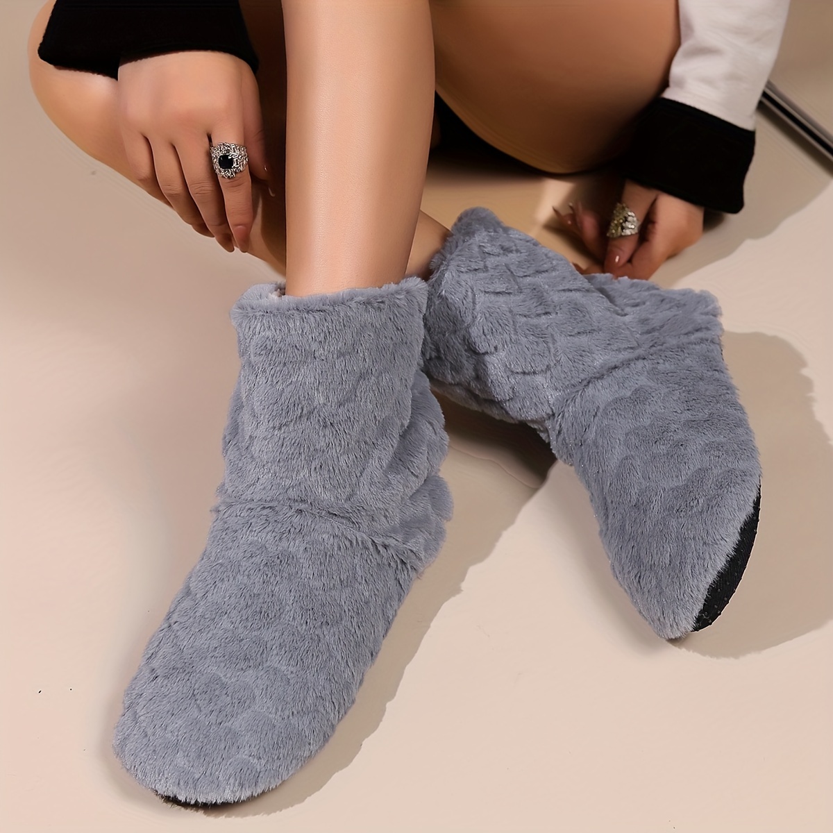 Winter Fluffy Plush Slipper Boots Cozy Warm Slip Sock Boots Temu