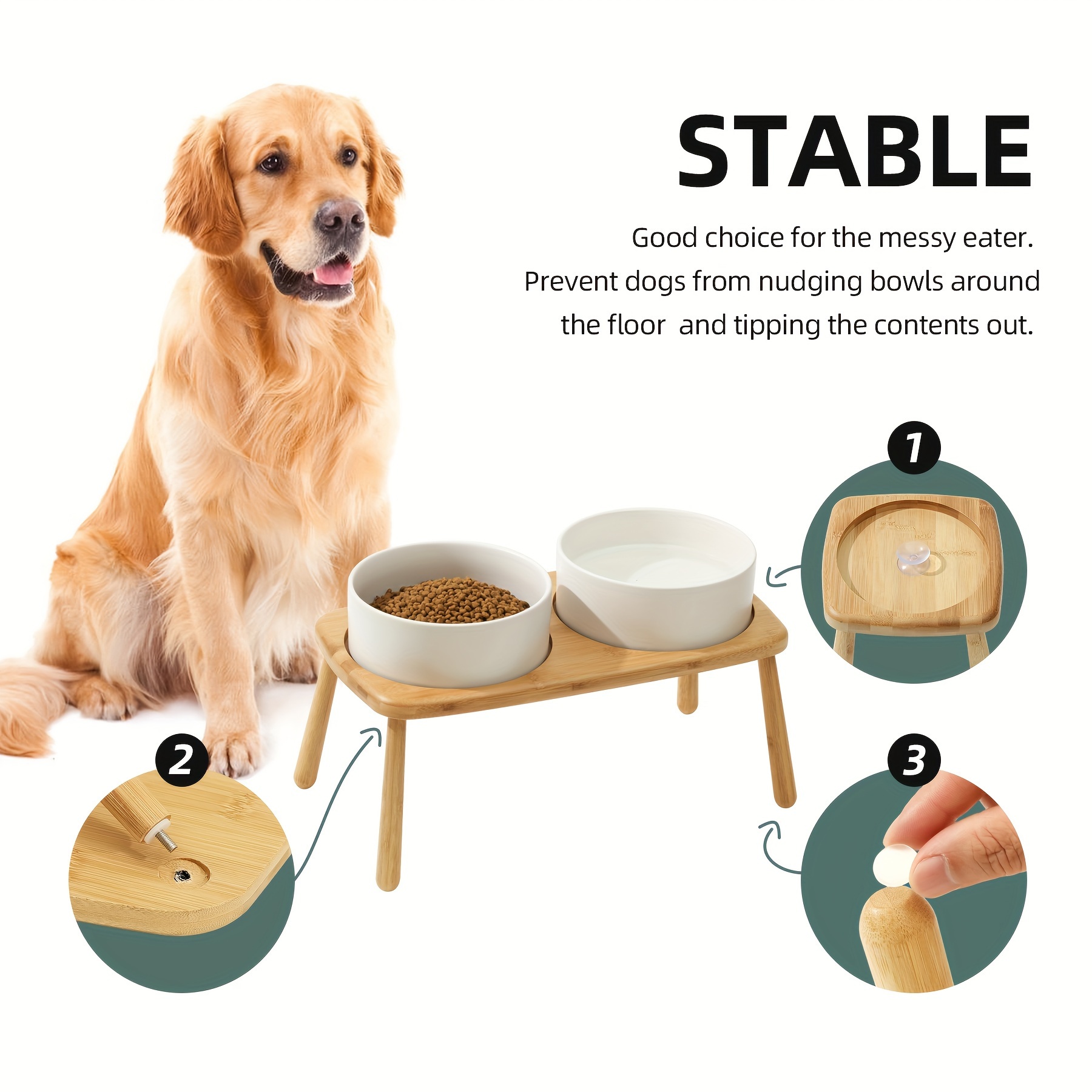 Adjustable Height Dog Double Bowls Stand Pet Feeding Dish Bowl