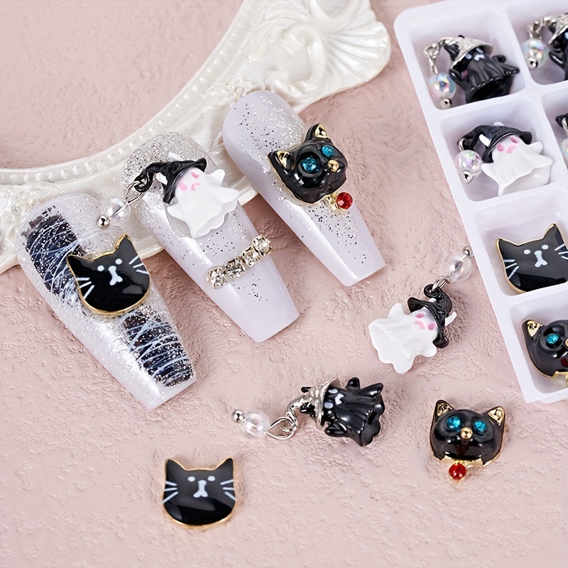 Halloween Nail Art Charms,resin 3d Ghost, Cat, Pumpkin, Haunted House  Flatback Rhinestones,nail Art Supplies For Women And Girls - Temu