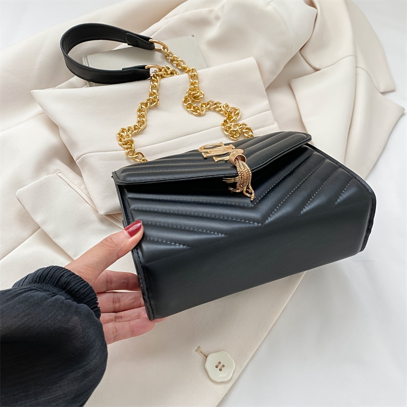 Tassel Decor Crossbody Bag, Chevron Quilted Shoulder Bag, Luxury Purse With  Chian Strap For Women - Temu