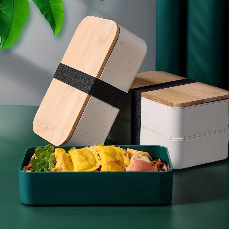 Microwave Lunch Box Japanese Wood Bento Box Portable 2 Layer