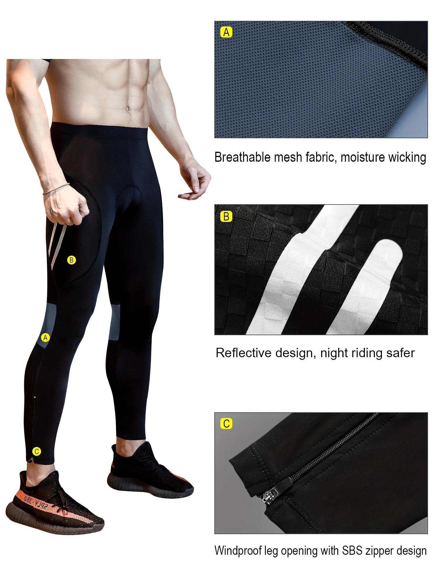 Reflective Men's Cycling Pants 4D Padding Pocket Lightweight