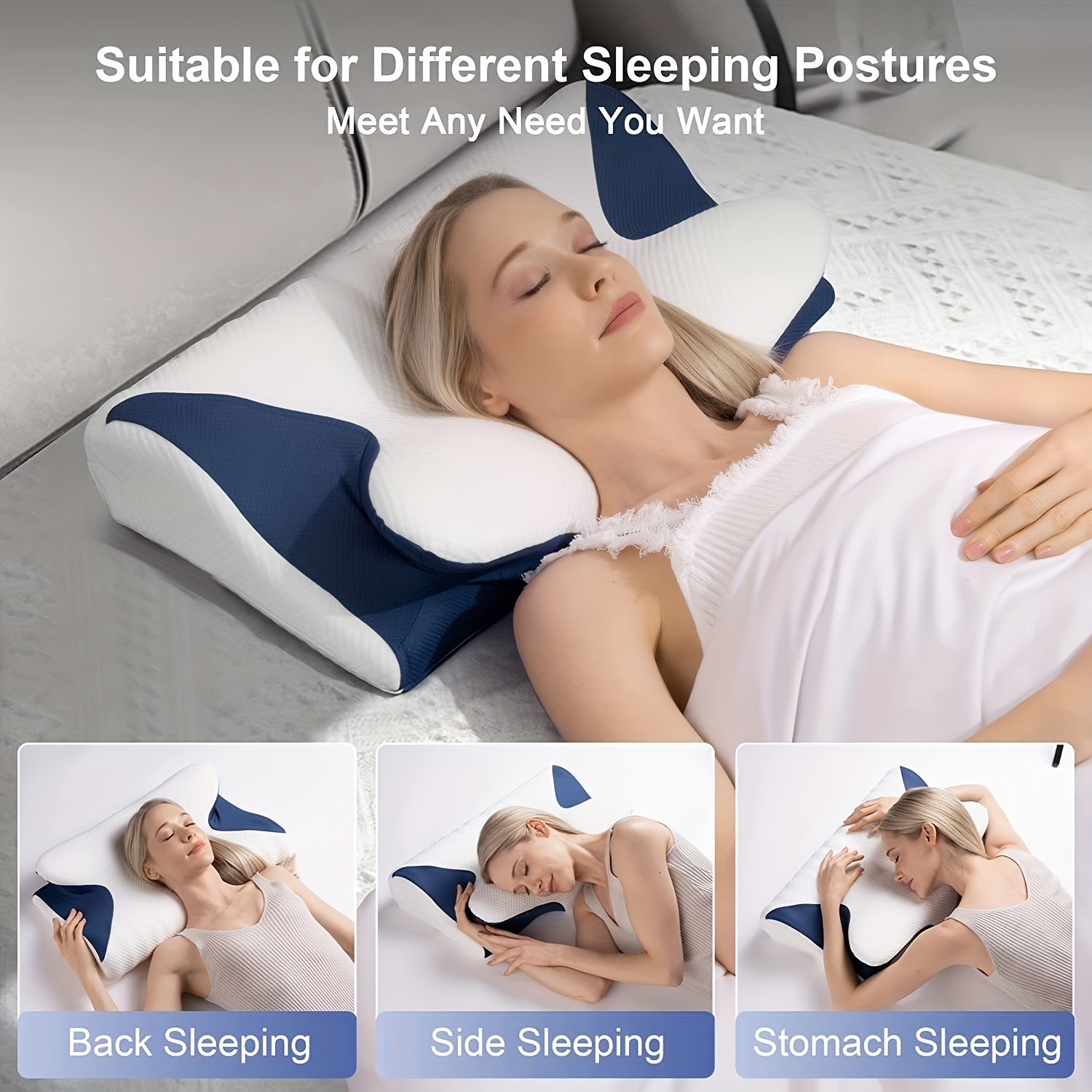 Blue Cervical Pillow Memory Foam Pillows For Neck And - Temu
