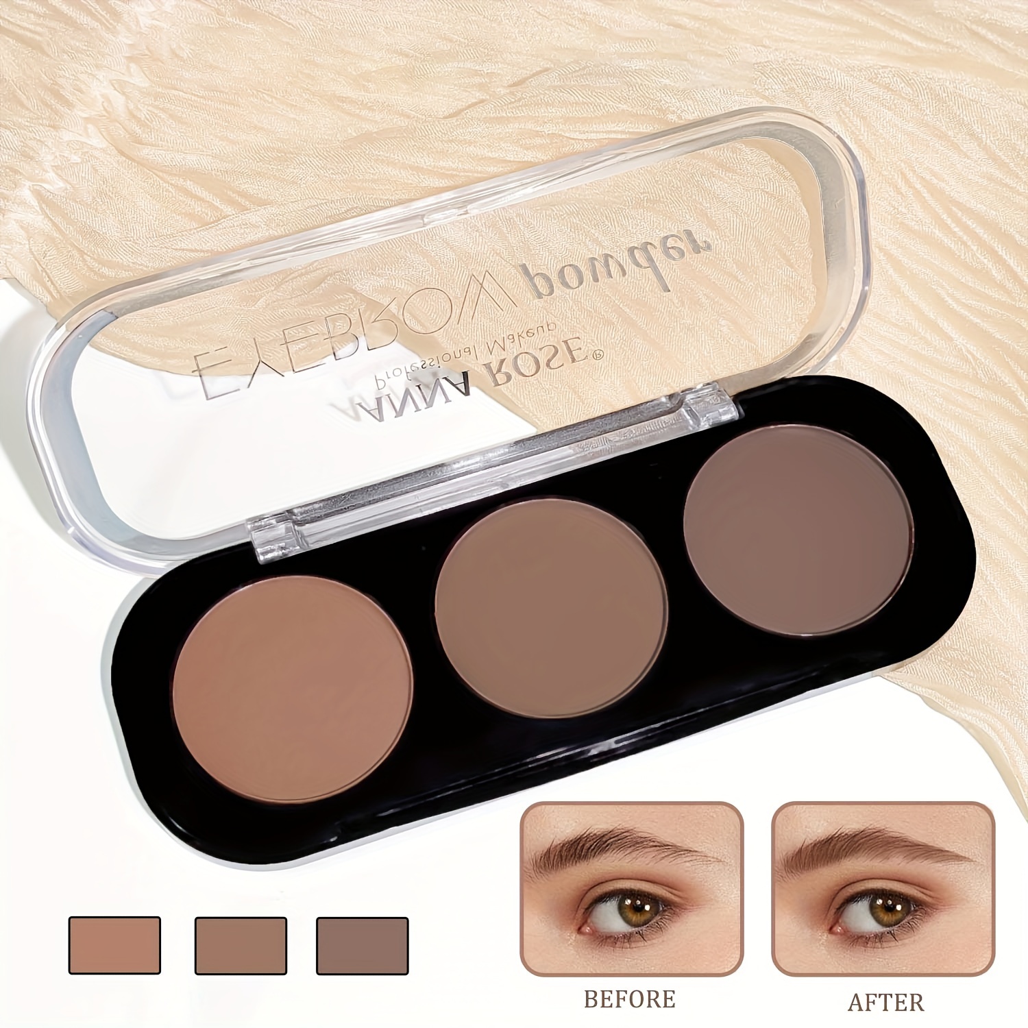 

3-color Eyebrow Powder Palette, Matte, Natural, Highly Pigmented, Waterproof, Sweat-proof, Long-lasting, Colorfast, Smudge Proof Multifunctional Eyebrow Powder Palette