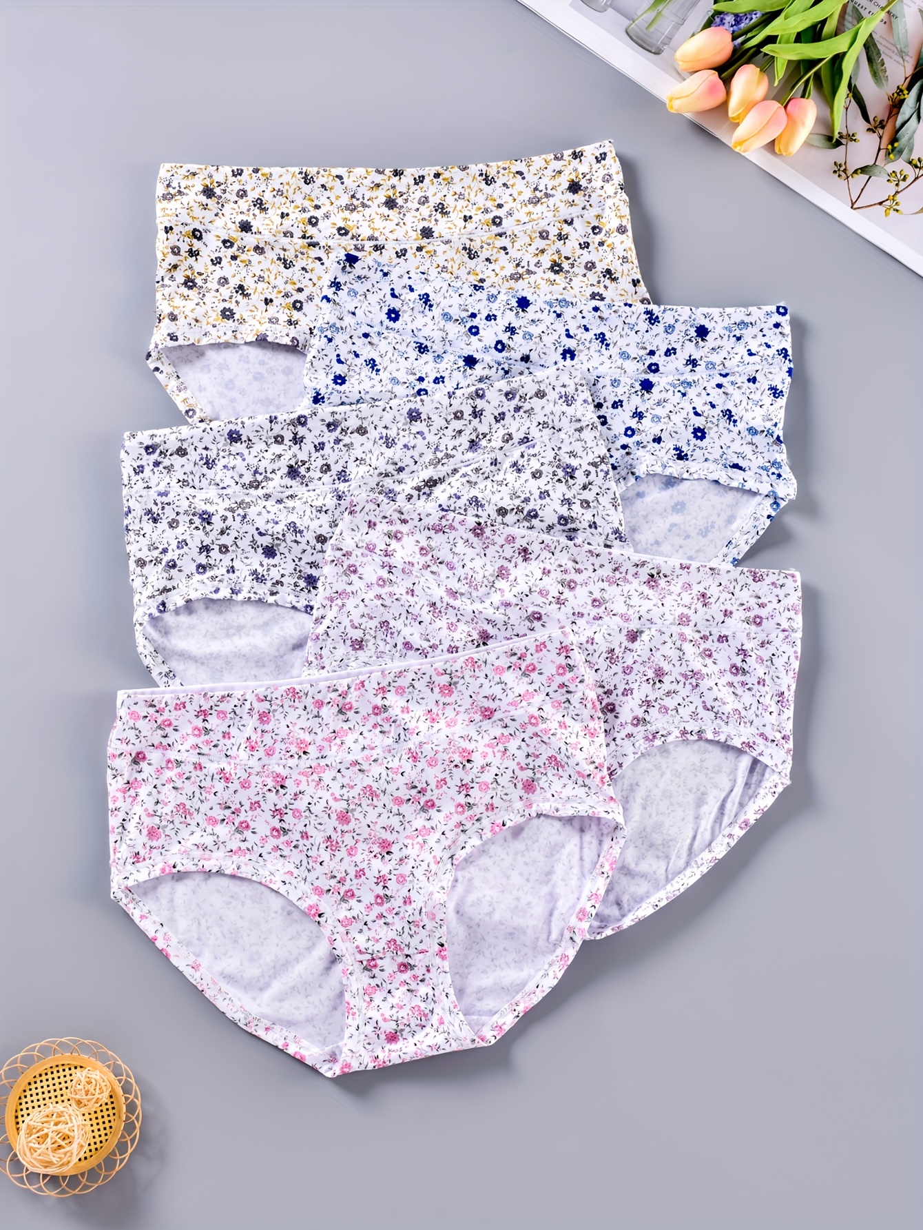 Women's High Waisted Cotton Underwear Lace Ladies Soft Briefs Panties 5 Pack