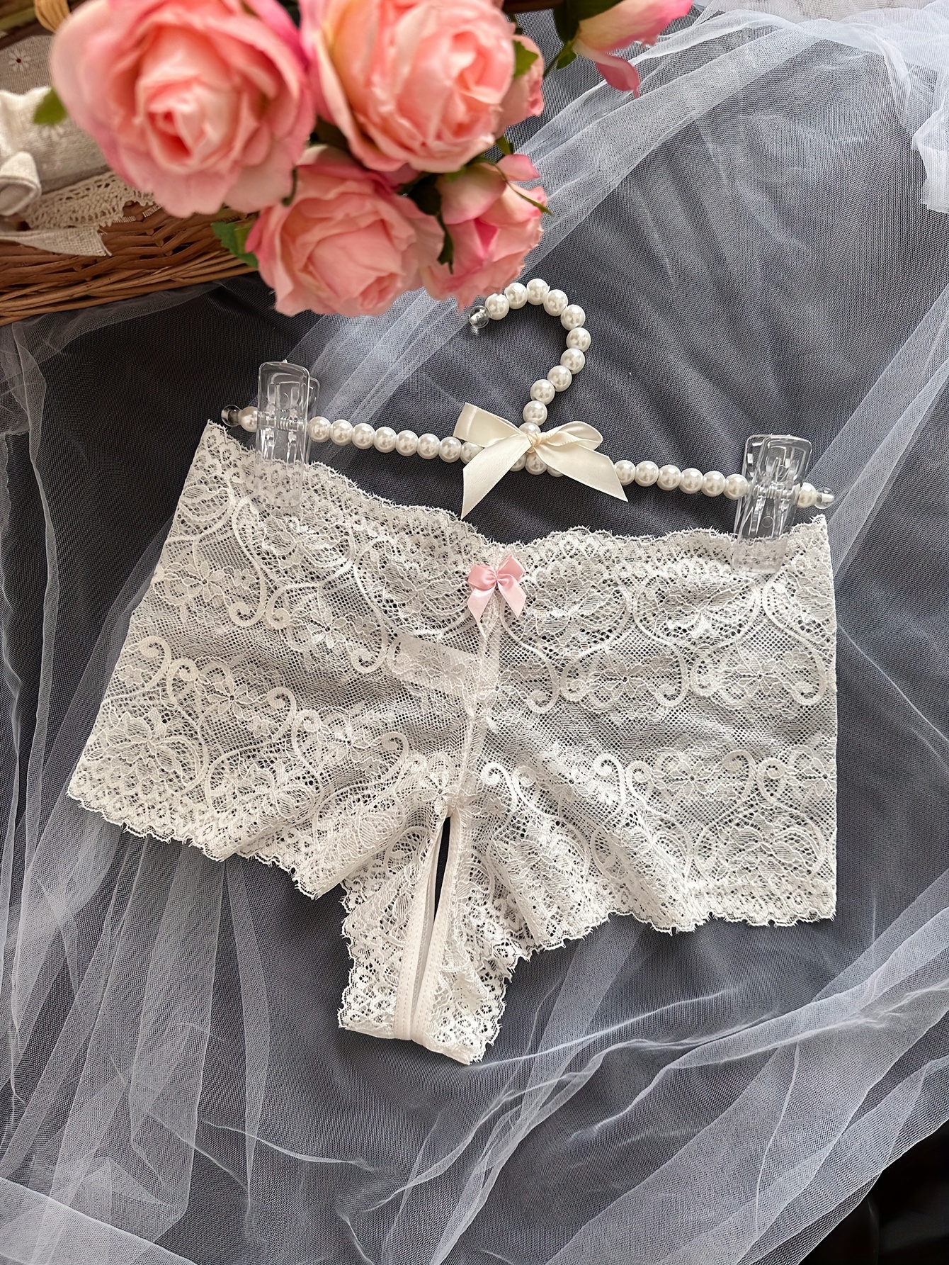 Floral Lace Thongs Hollow Open Crotch Bow Panties Women's - Temu Canada