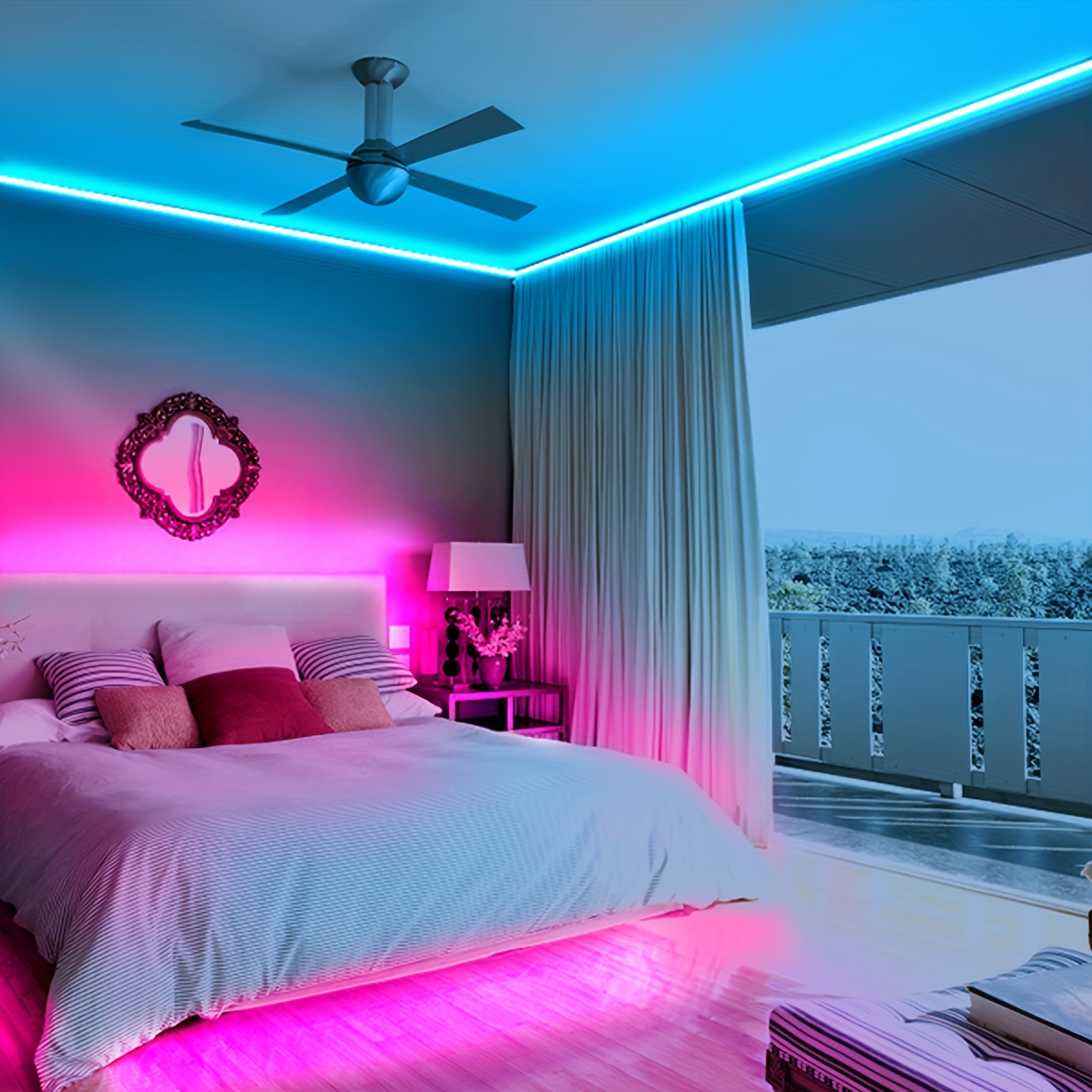 Luces LED de 100 pies para dormitorio, control de aplicación,  sincronización de música, cambio de color, tira de luces LED RGB 5050 ultra  largas con