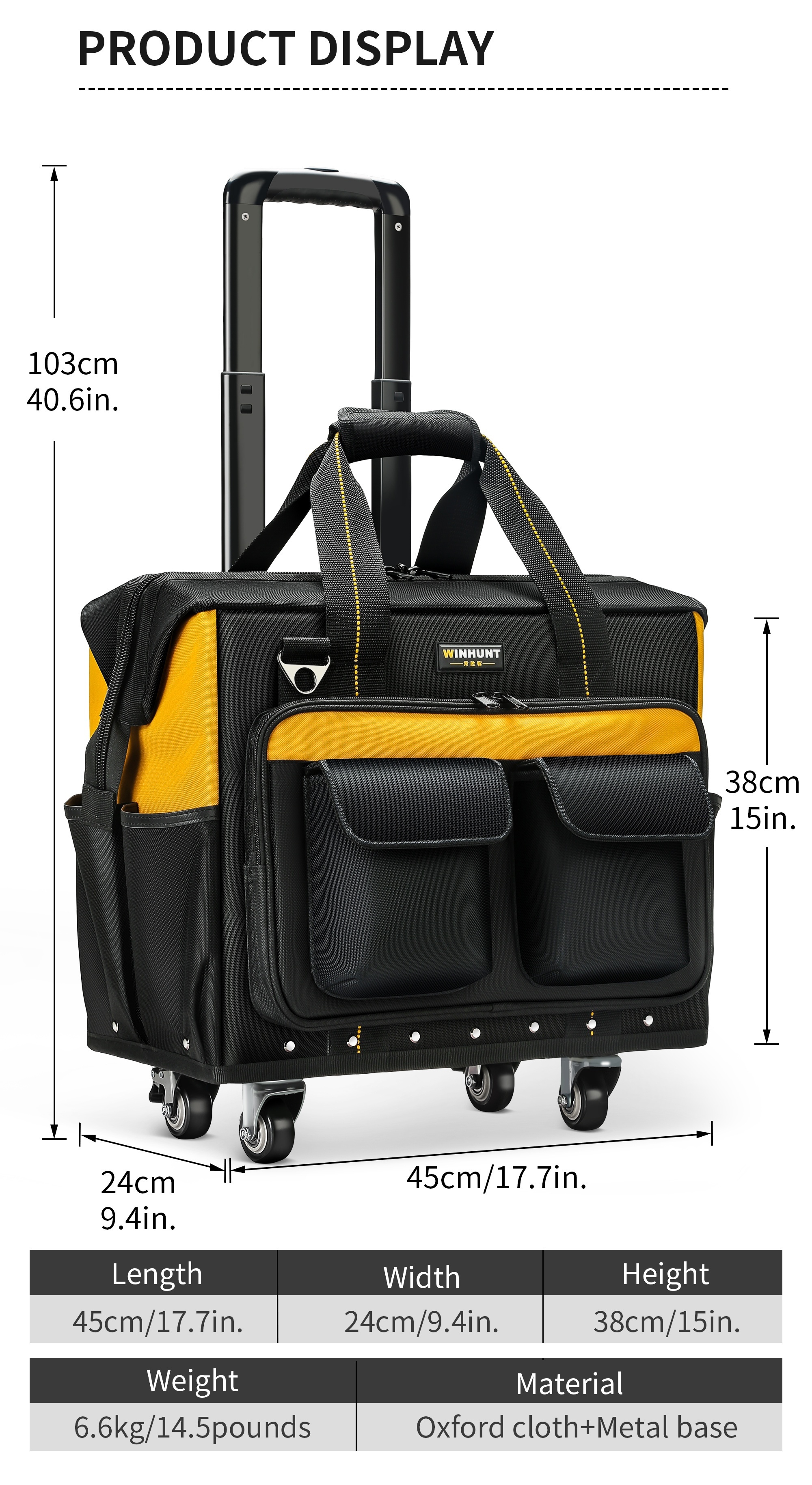 1pc winhunt multifunctional tool trolley case waterproof and wear resistant large size trolley tool box durable roller pushcart details 1