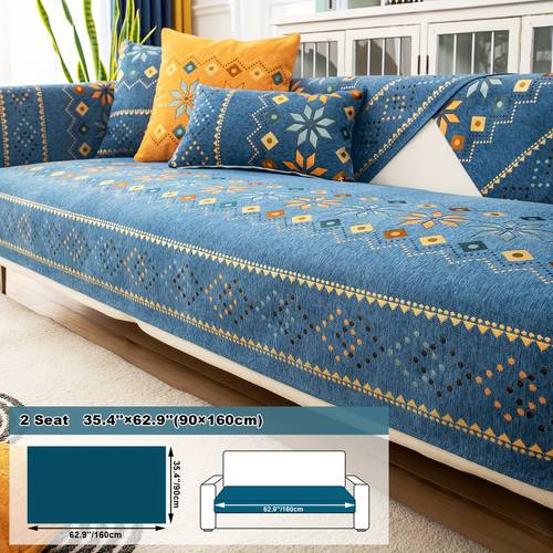 1pc bohemian chenille sofa cover suitable for sofa sizes single to four seater thick plush non slip couch cover with geometric embroidery fabric slipcover fits for sectional sofas machine washable furniture