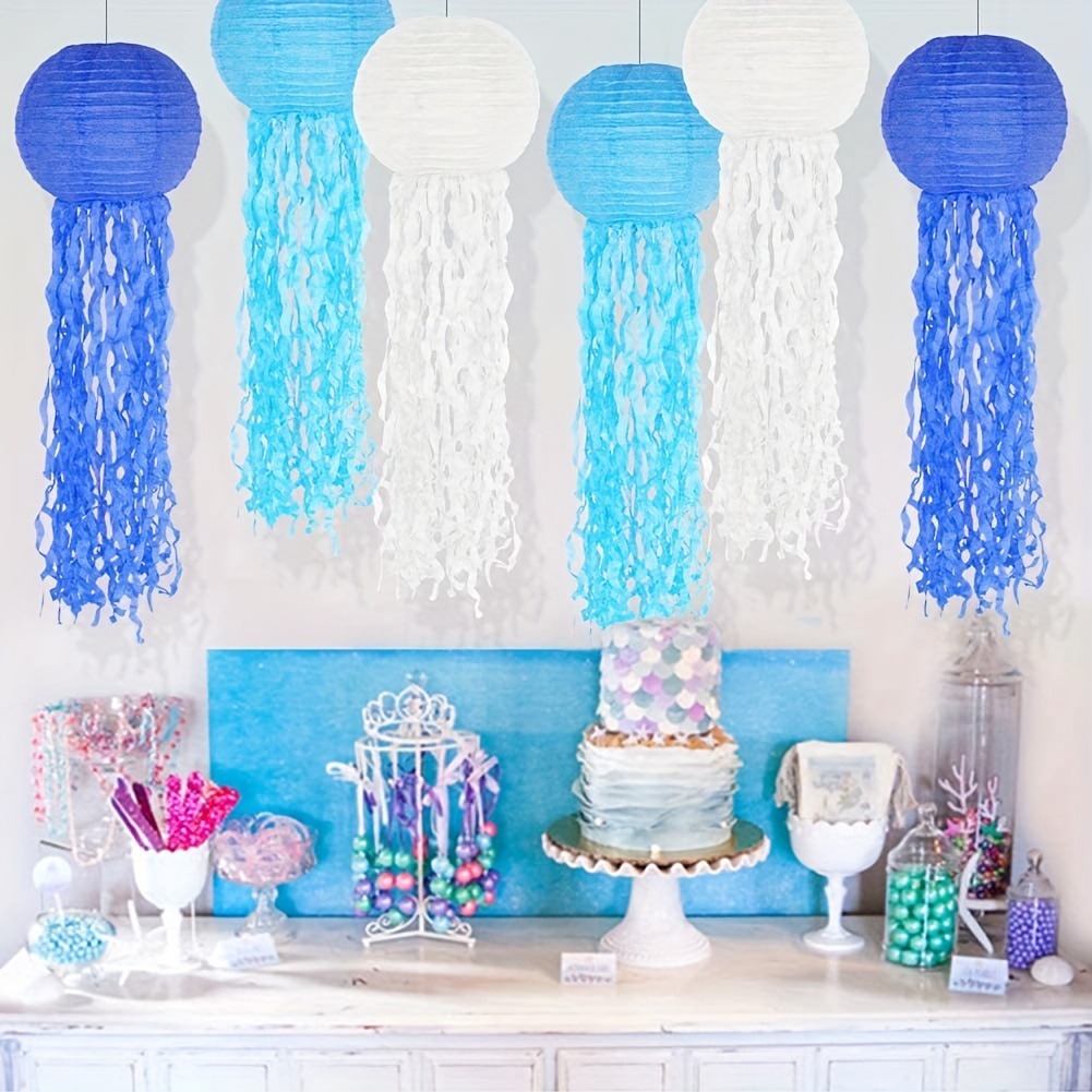 O&M Hanging Jellyfish Decoration, Marine Theme Birthday Party Decorations, Shop Window Supplies, Aquarium Props (Small, White)