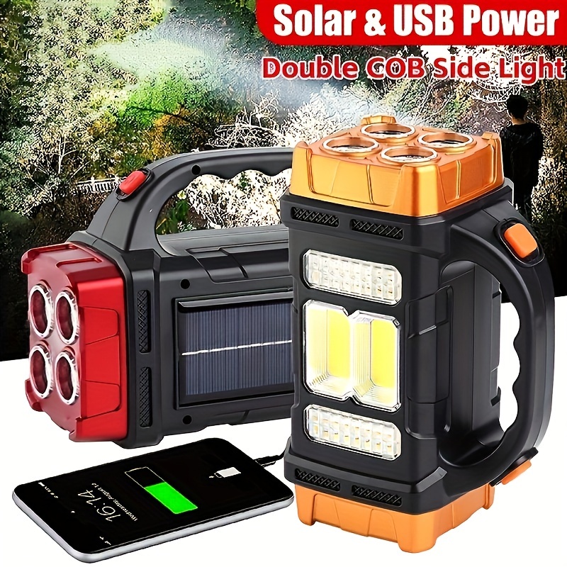 

1pc Rechargeable Portable Solar Flashlight Lantern, 1500mah Emergency Rechargeable Flashlight With Usb Charging And Waterproof, Suitable For Camping, Fishing And Emergency Situations