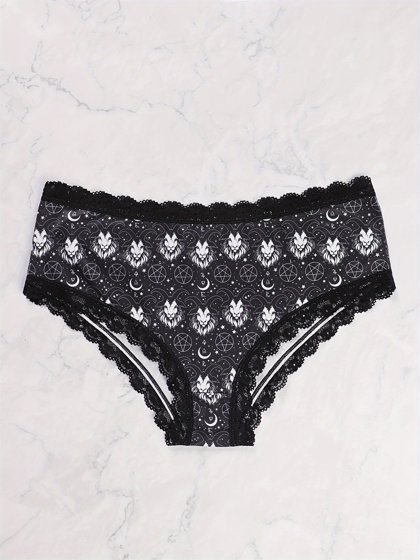  Womens 3 Pack Skull Graphic Print Lace Trim Underwear Panty  Set Black Plus 3XL
