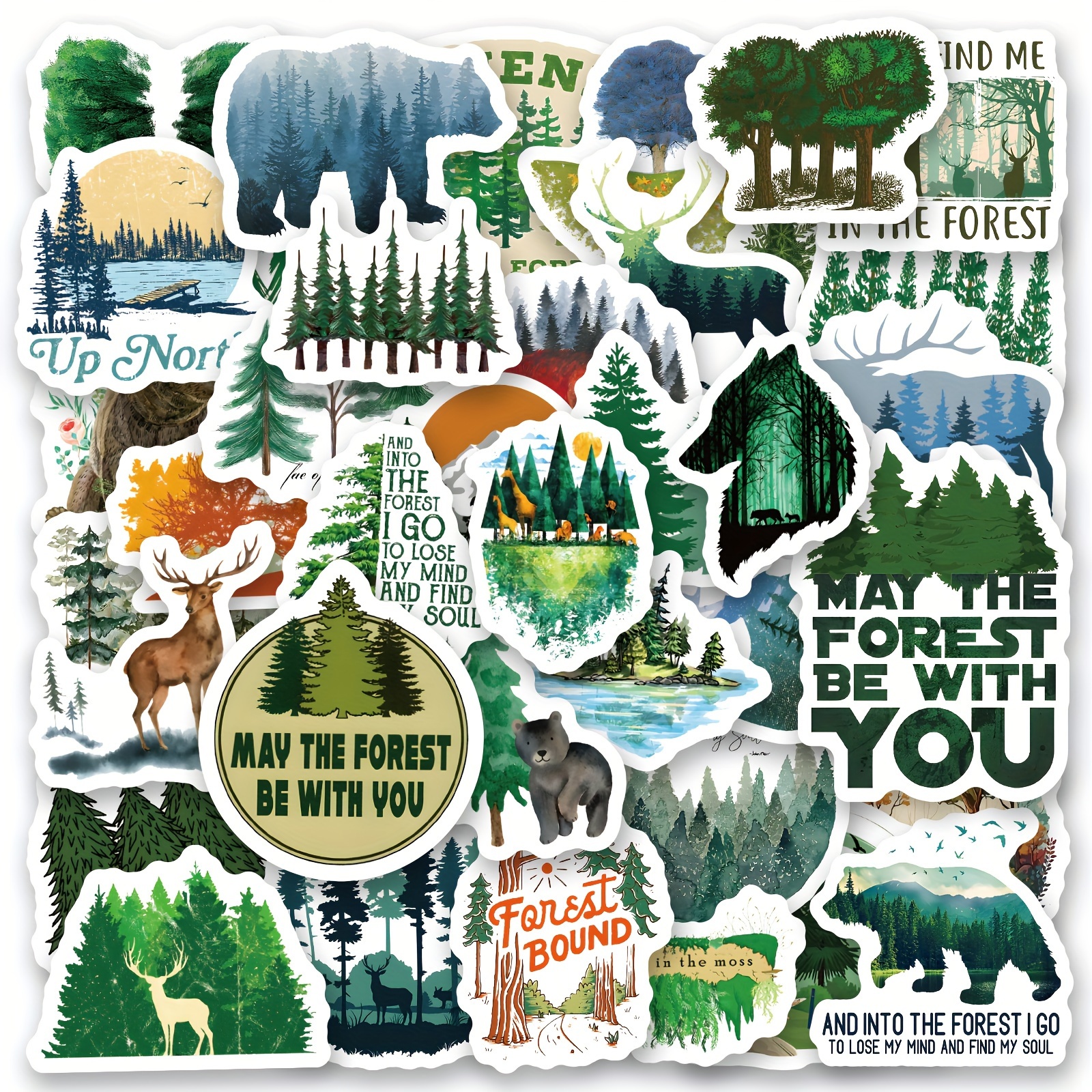Forest Stickers, Adventure Aesthetic Outdoor Stickers Bulk, 50Pcs  Waterproof Vinyl Nature Stickers for Water Bottles Laptop Scrapbook, Forest  Trees