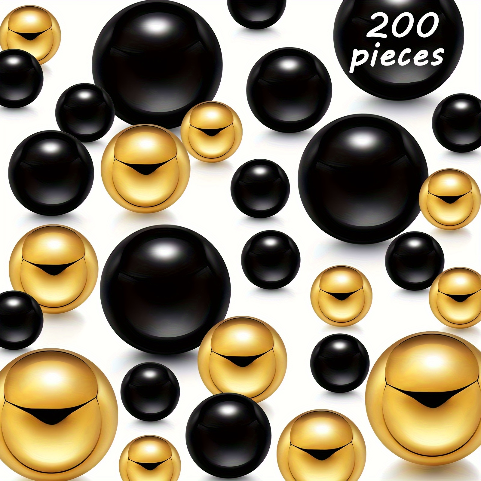 

200pcs Vase Filler Faux Pearls Vase Makeup Brush Beads Bulk No Hole Gloss Pearl Beads Mixed Sizes Round Pearls For Vase Home Party Wedding Decor, 10/20 Mm (gold, Black/ Red, White)