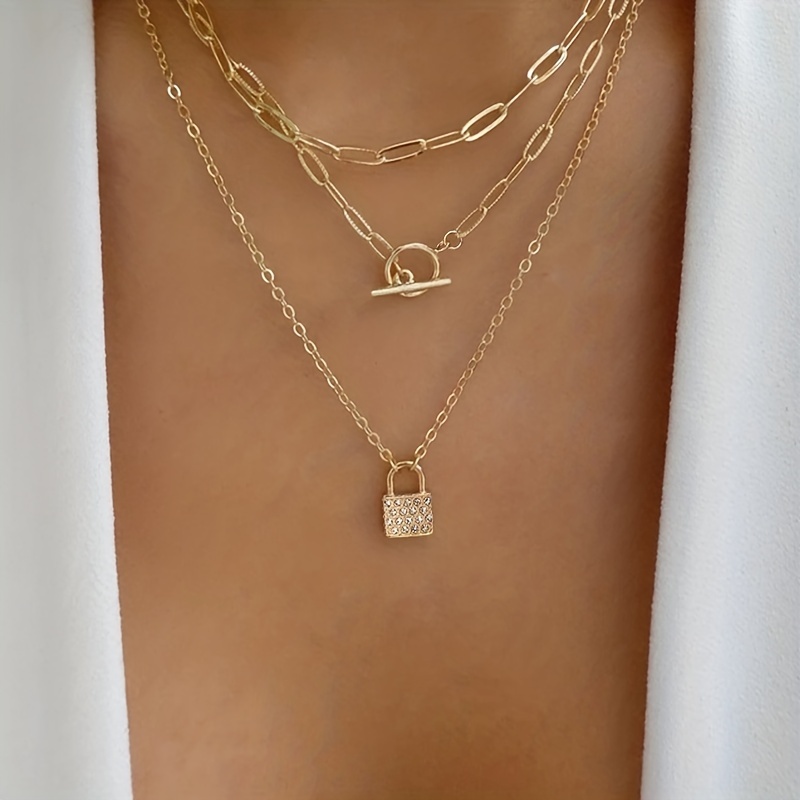 Paperclip Chain Lock Layering Necklace