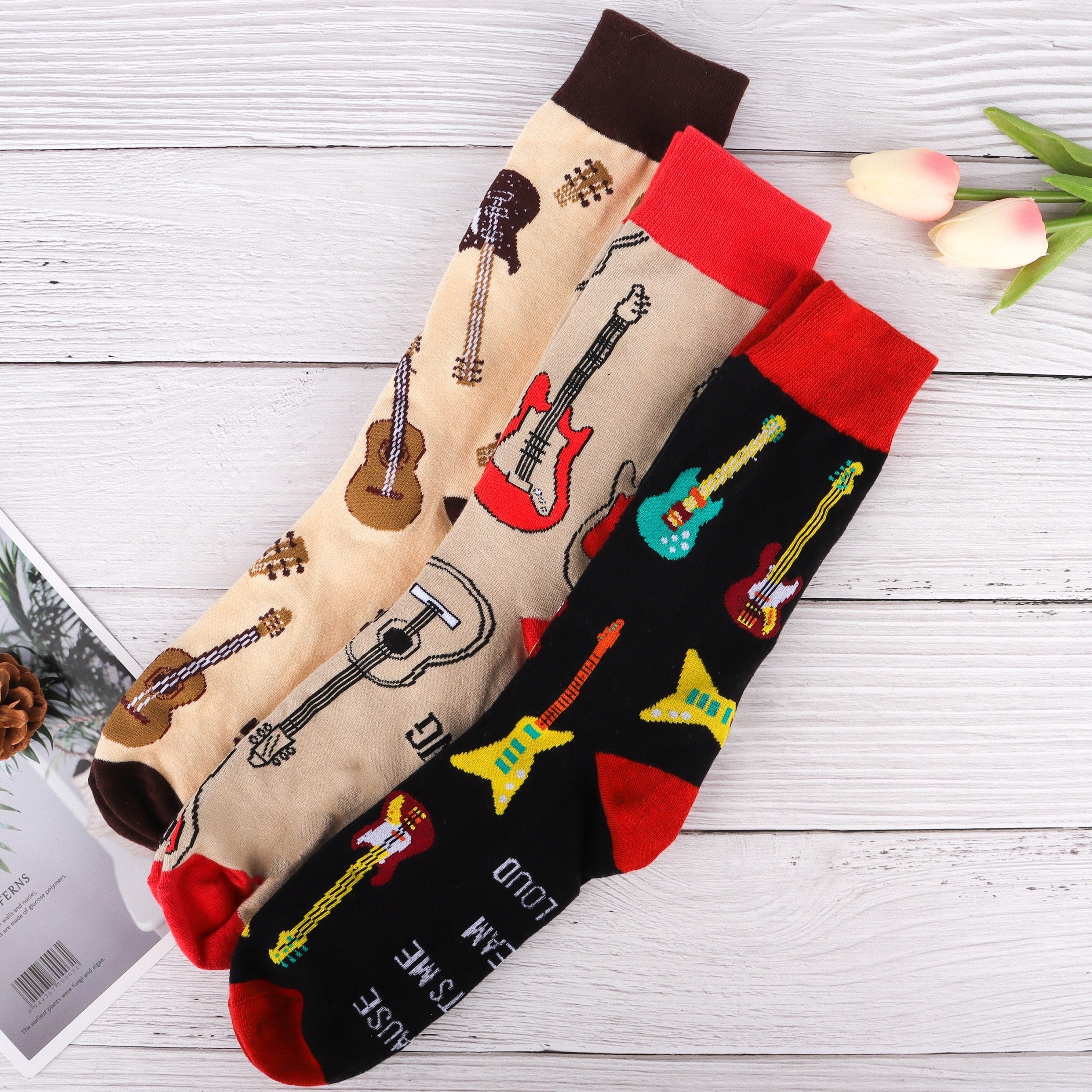

Men's Cool Guitar Pattern Funny Novelty Cotton Crew Socks For Fathers Day Birthday Gifts