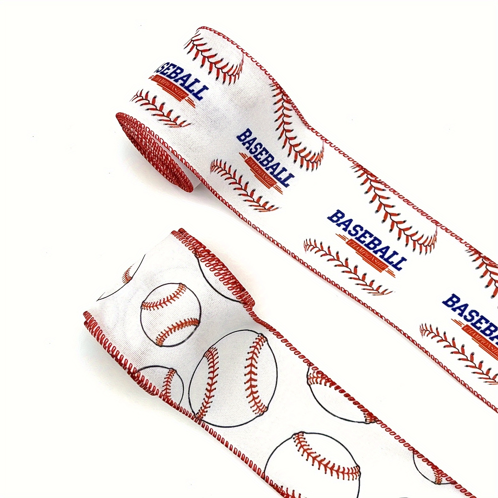 2 Rolls 20 Yards Baseball Ribbons Red White Wired Edge Fabric Ribbons 1.5  Inch Sport Stitching Satin Wired Ribbon for Present Wrapping DIY Crafts