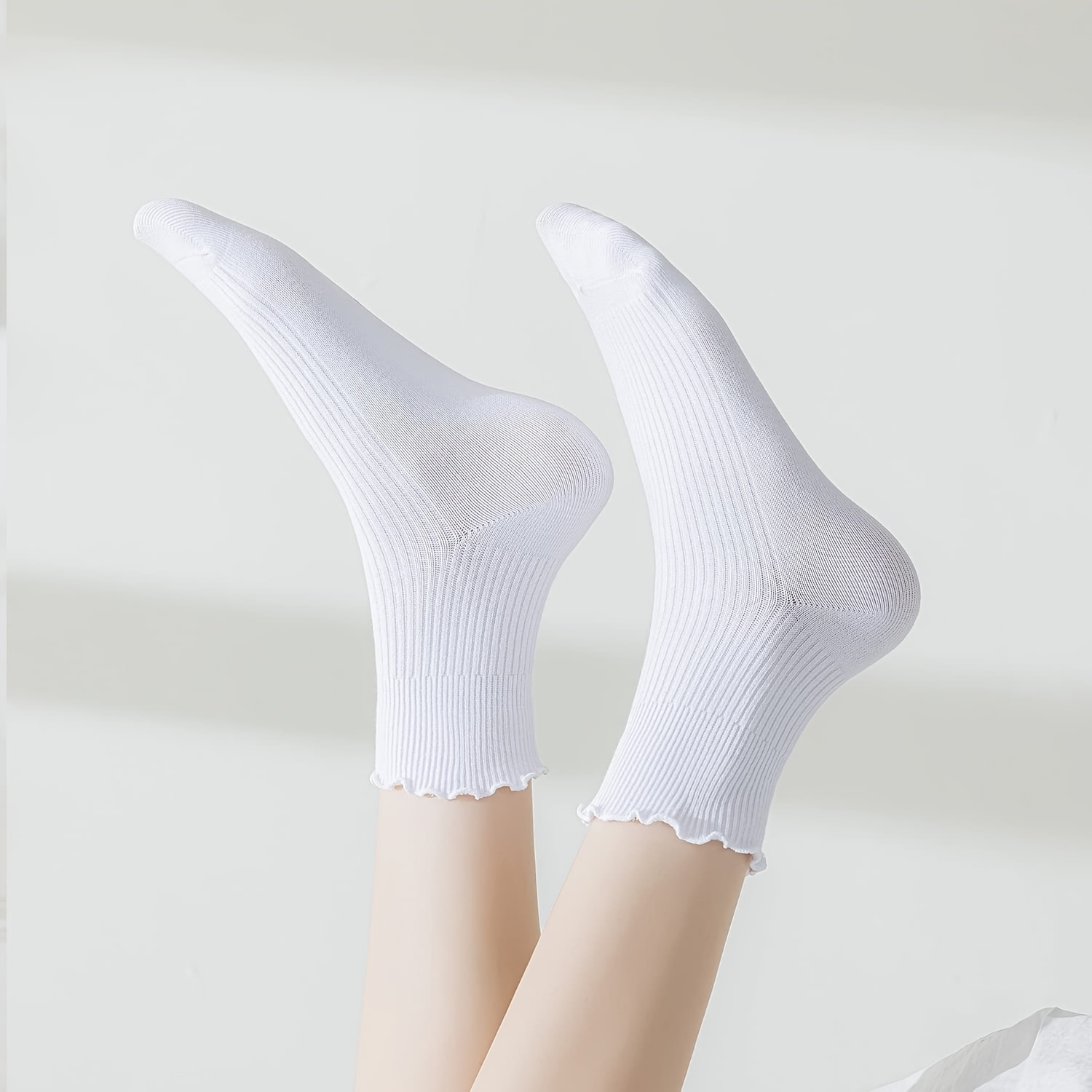 1-12 Pairs Women Socks Ruffle Turn-Cuff Ankle Casual Socks Plain