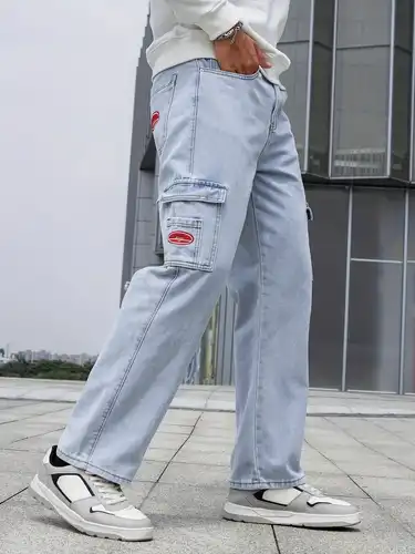 - Fit Denim Loose Jeans Multi Pocket Street Style Temu Men\'s Casual