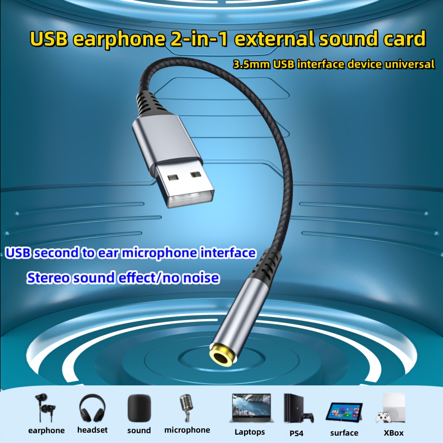 

Usb Audio Adapter Usb External Sound Card Usb To 3.5mm Jack Audio Adapter With 3.5mm Headphone And Microphone Jack For Windows, Mac, Linux, Pc, Laptops, Ps4, Desktop Computer
