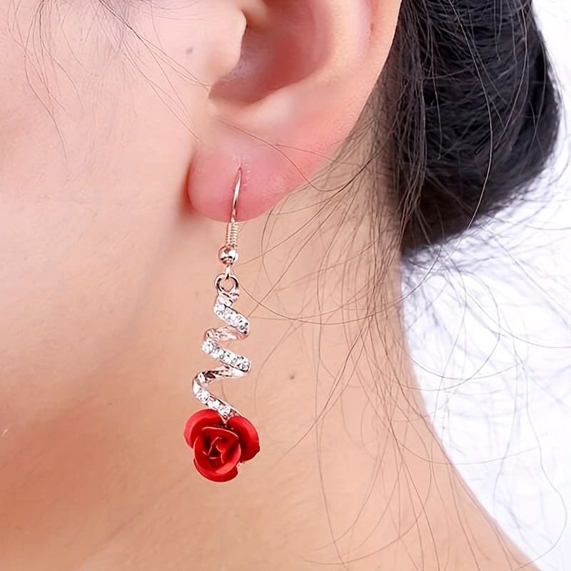 

Rose Spiral Dangle Earrings With Inlaid Elegant Style Alloy Jewelry Female Gift