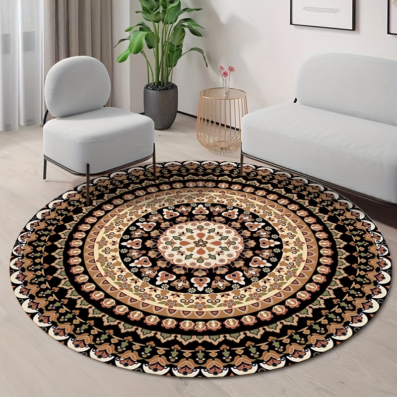 Retro Flowers Large Area Circular Carpet