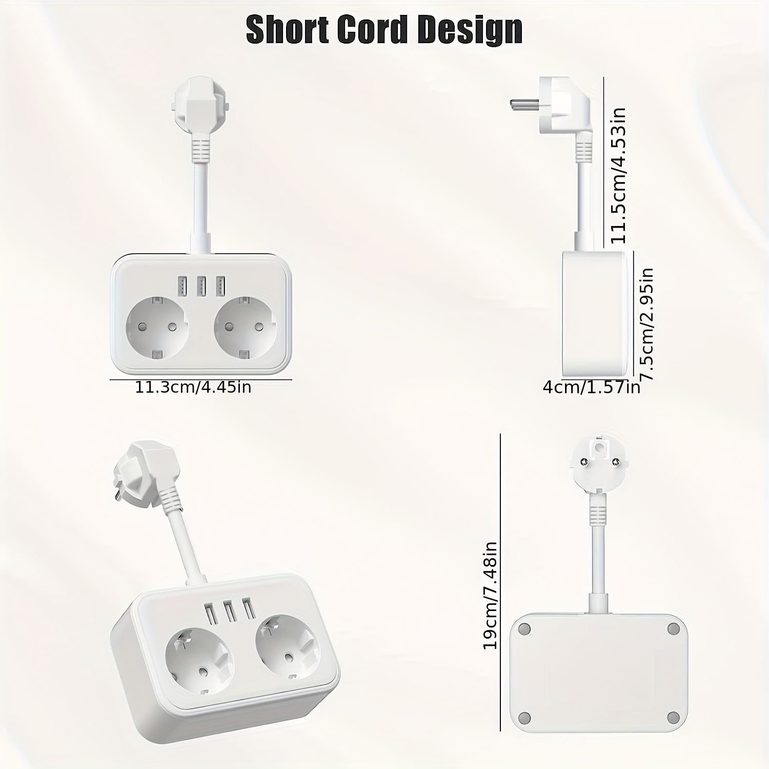Profile bloc multiprise 3x + 2x USB avec interrupteur et câble 1,5m blanc