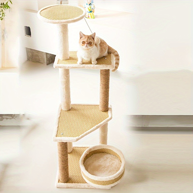 三層正方形プレートサイザル麻猫クライミングフレームペット猫ツリー