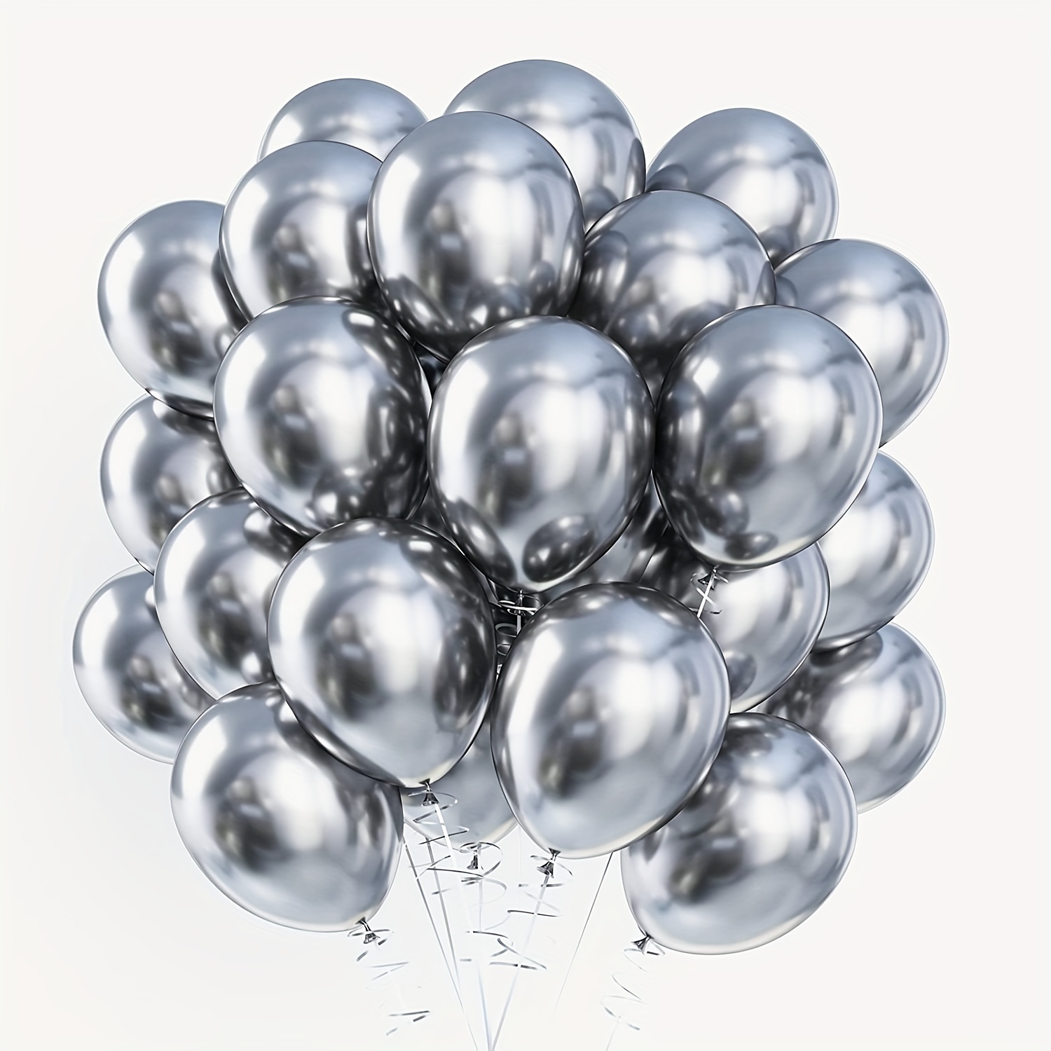 

25pcs, Metallic Silver Balloons - 10 Inch Latex Balloons With Ribbon For Birthday, Wedding, Baby Shower, Graduation, Anniversary, Party Decorations And Graduation Ceremony Backdrop