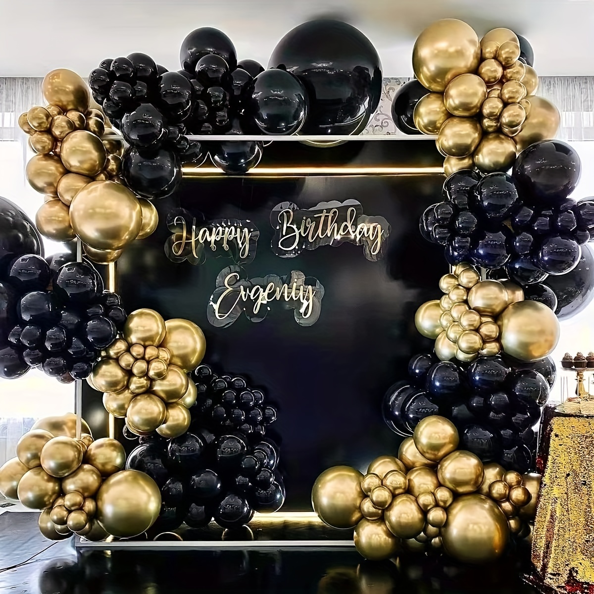 Guirnalda de globos de 4 tamaños, color negro y dorado, globos negros y  dorados, decoración de fiestas, arco de globos para cumpleaños dorados y
