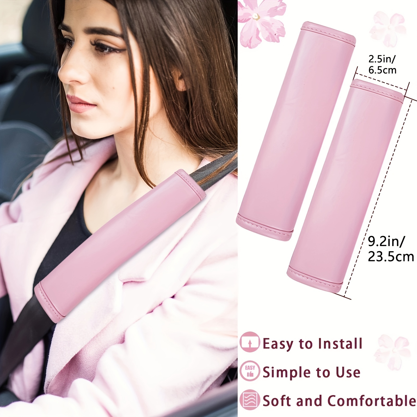 Ensemble d'accessoires de décoration intérieure de voiture rose pour femme,  ceinture de sécurité en dentelle, manette de vitesse, couvertures de