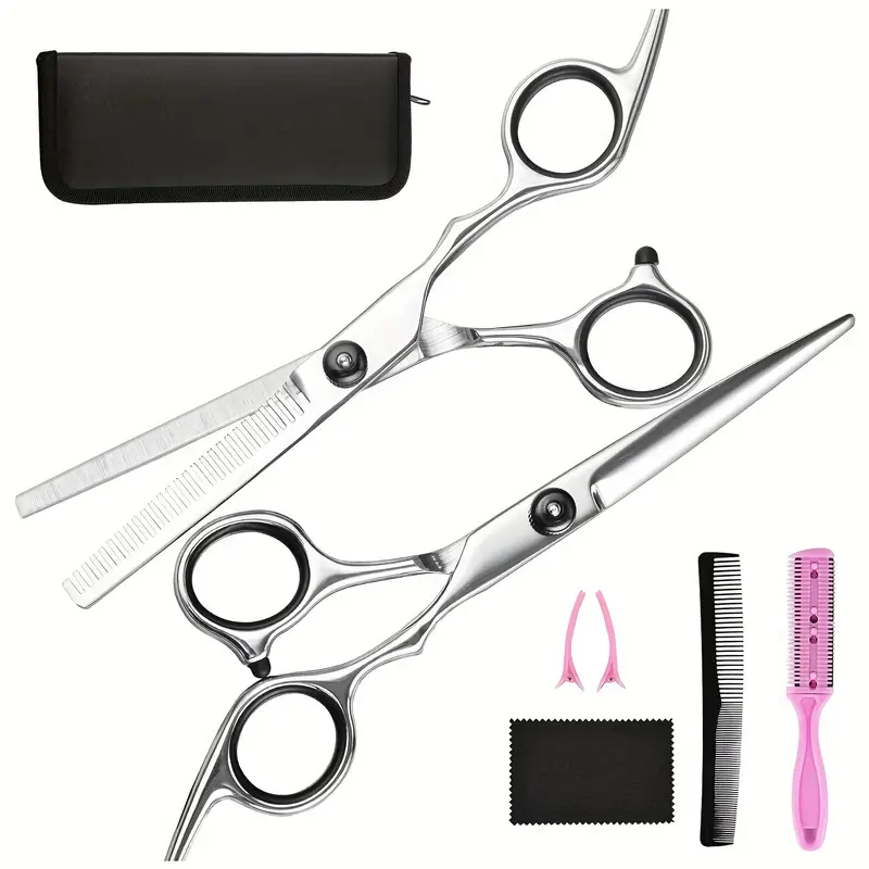7pcs 10pcs hair cutting scissors thinning shears kit professional barber sharp hair scissors hairdressing shears kit with haircut accessories in pu leather case for cutting styling hair for women men pet details 7