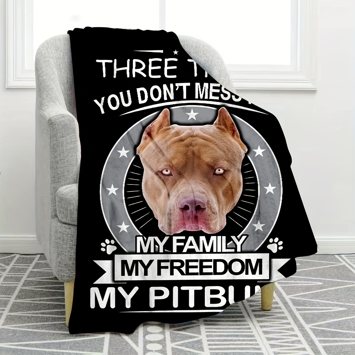 TEMU 1pc Flannel Throw Blanket, Creative Bulldog Pattern Printed Blanket, Warm Blanket For Couch Bed Sofa Car Office Camping Travelling, Gift Blanket Suitable For All