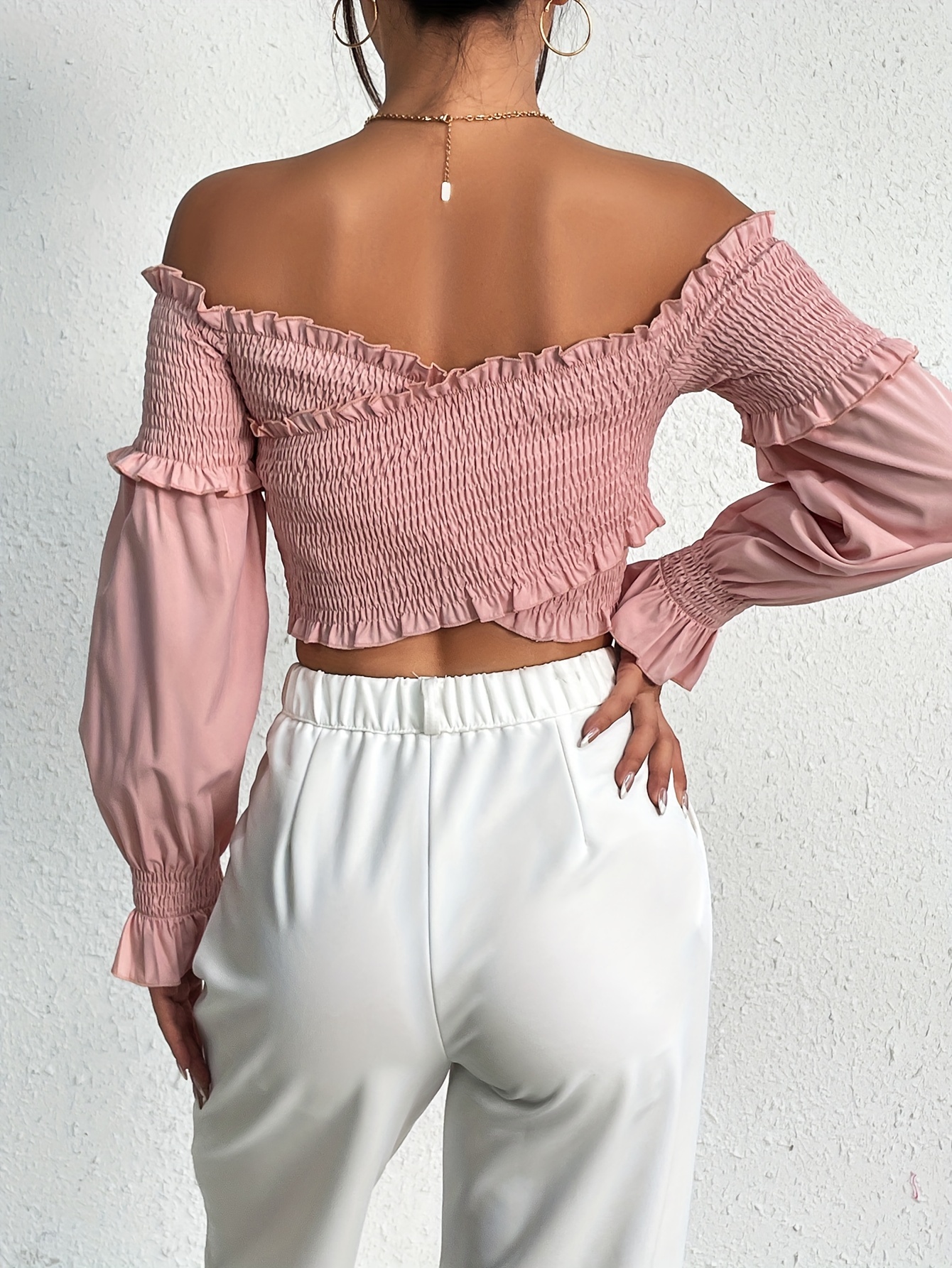 Shirred off the shoulder outlet top