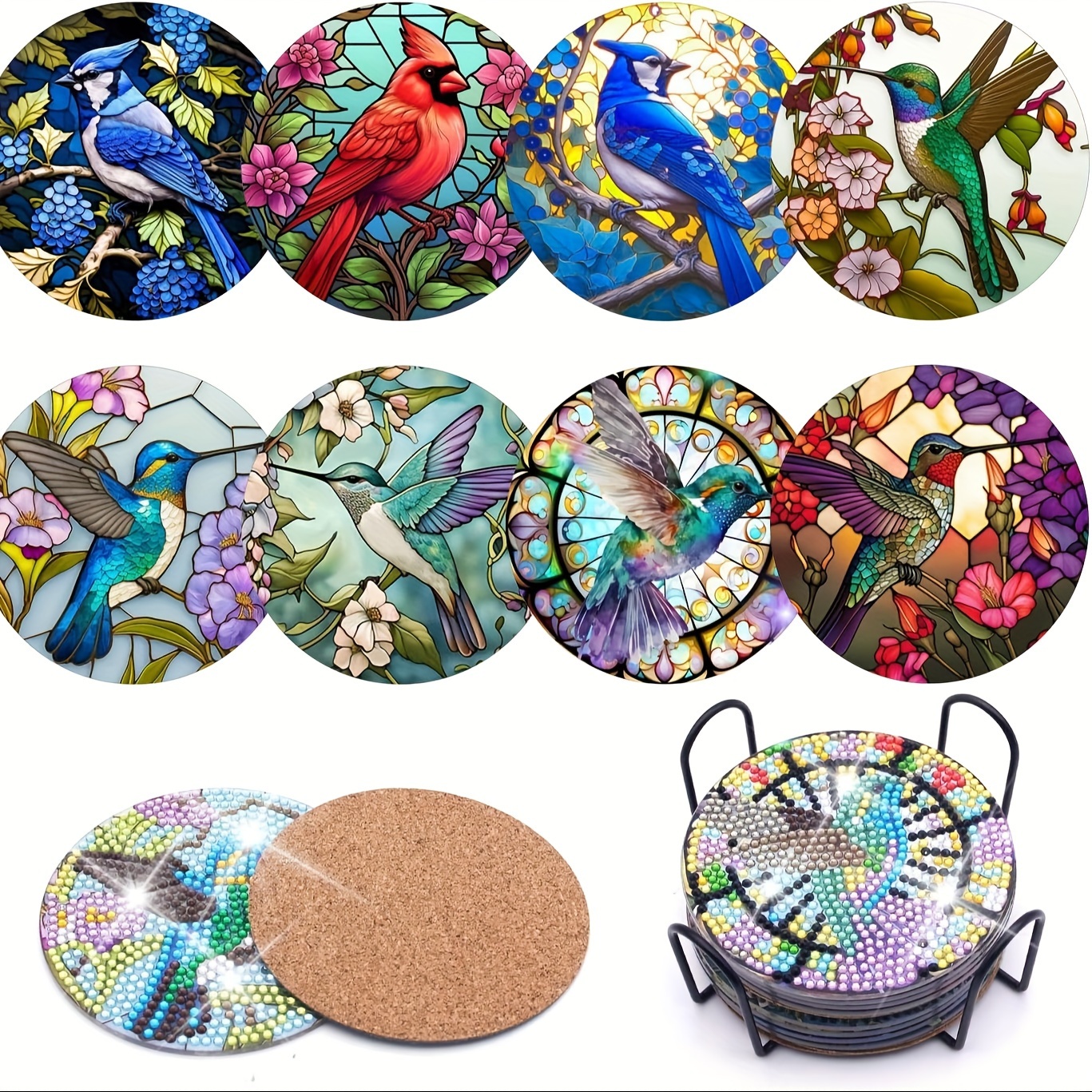 8pcs Artificial Diamond Painting Art Coasters With Holder, Dragonfly  Diamond Painting Art Coasters Kit, DIY Drink Coaster With Cork Base Diamond  Dot A