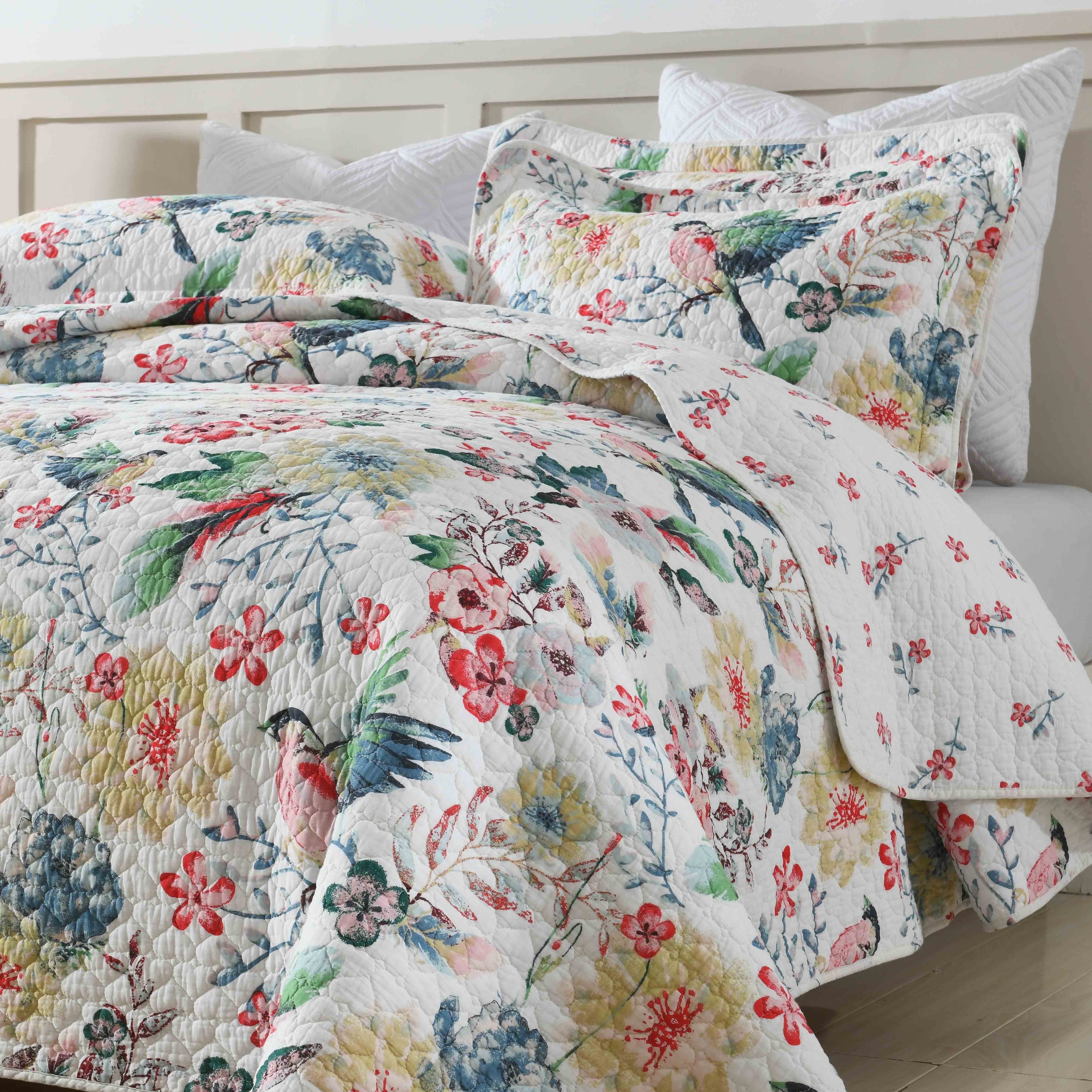 1 Pieza De Colcha Con Patrón Floral De Pájaro, Suave, Transpirable Y  Cómoda, Ropa De Cama Acolchada 100% Algodón Para Decoración De Dormitorio  (funda