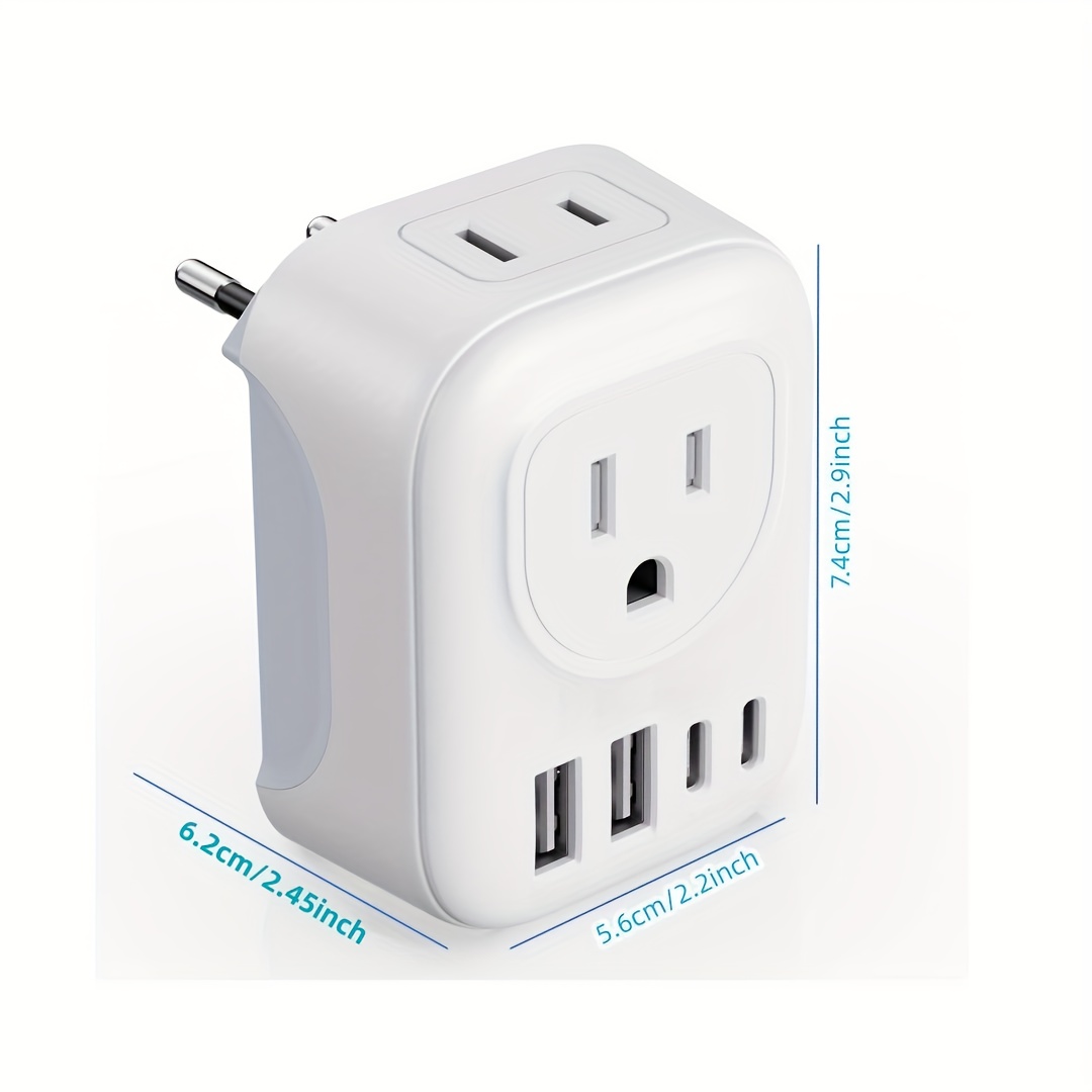 6 in 1 European Travel Adapter: 2 Usb C 2 American Outlets 2 - Temu