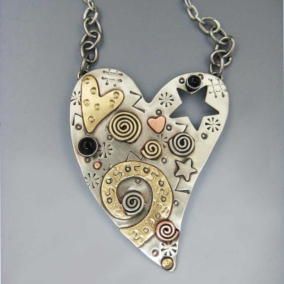 creative vintage love heart hollow star pendant necklace gothic womens necklace holiday jewelry accessories 0