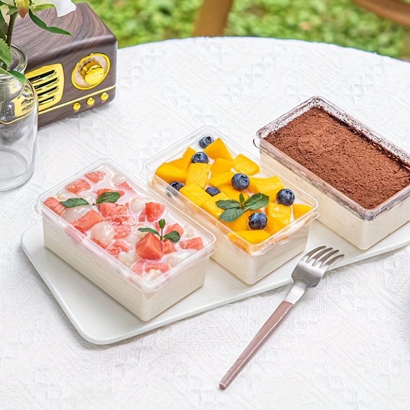 50pcs) Mini Tiramisu Transparent Rectangular Dessert Cup Plastic With Lid  Take Away Pudding Mousse Jelly Food Container