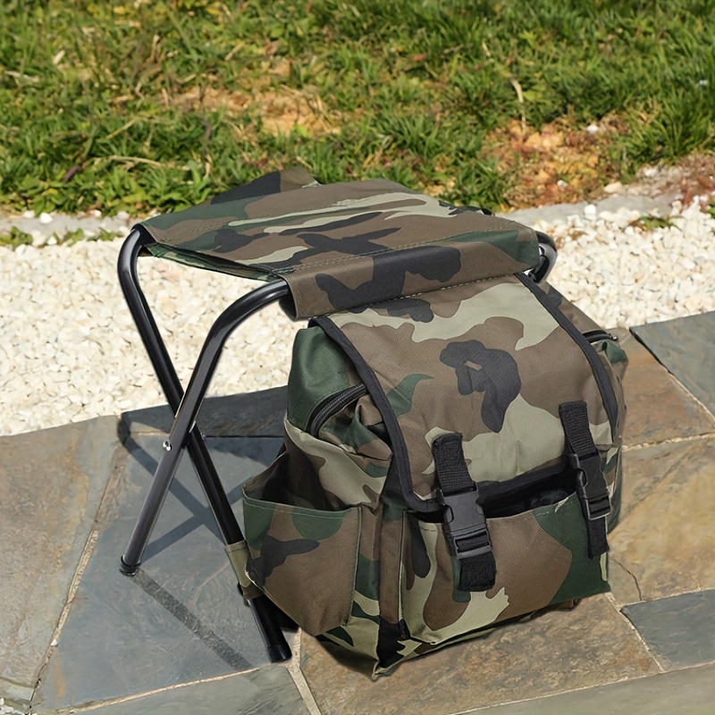 Portable, Comfortable, and Waterproof: The Perfect Camo Fishing Backpack  with Chair!