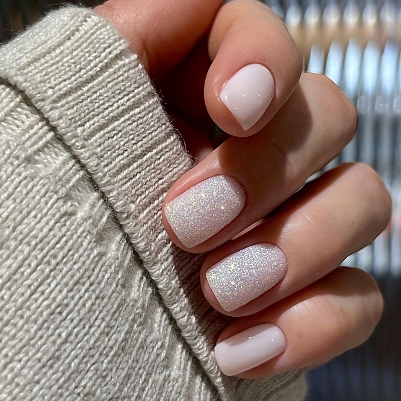 light pink and silver acrylic nails